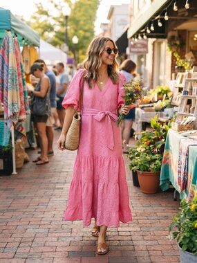 Dress Forum  Pink Eyelet Midi Dress